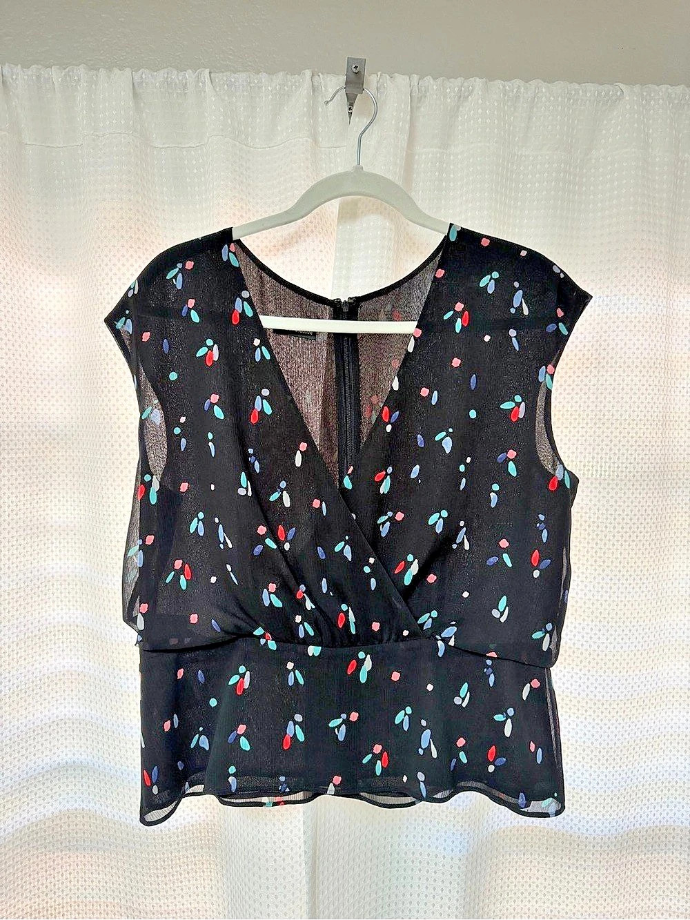 Emporio Armani Sheer Floral Surplice Peplum Top, Black, Size 48 (US 12)